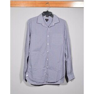 J. Crew 100% Cotton 120s 2 Ply Ludlow Blue Brown Check Button Up Shirt Sz L